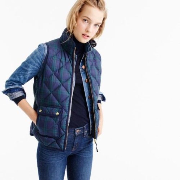 J. Crew Jackets & Blazers - J.Crew Blue Plaid Zip Puffer Quilt Excursion Vest